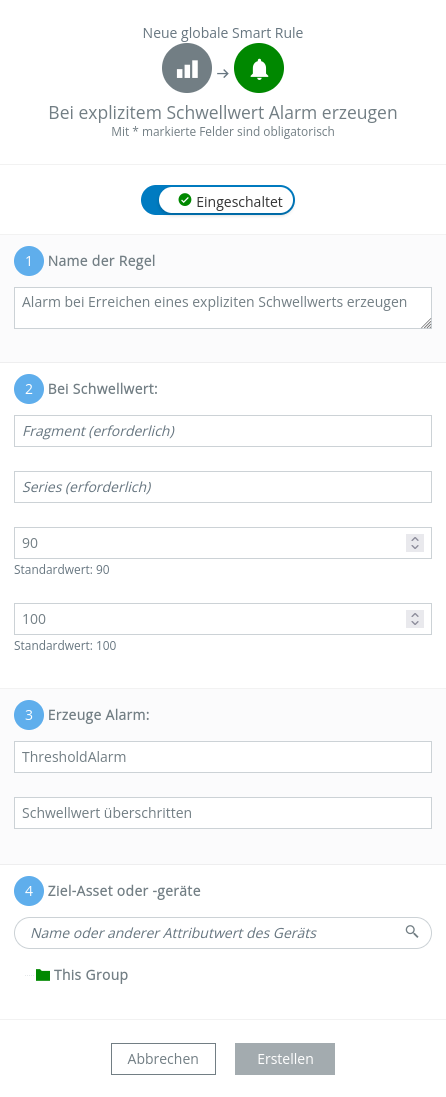 On measurement explicit threshold create alarm